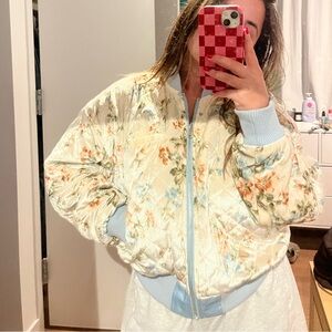 Urban Outfitters Floral Bomber Jacket - Cream and Blue reversible